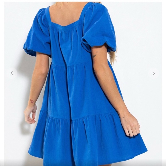 Linen Puff Short Sleeve Tiered Mini Dress - Picture 3 of 4